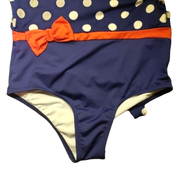 2X HOST PICK 😊 Swimsuit Girl's Red Bow, White Polka-dots & Blue - Picture 3 of 6